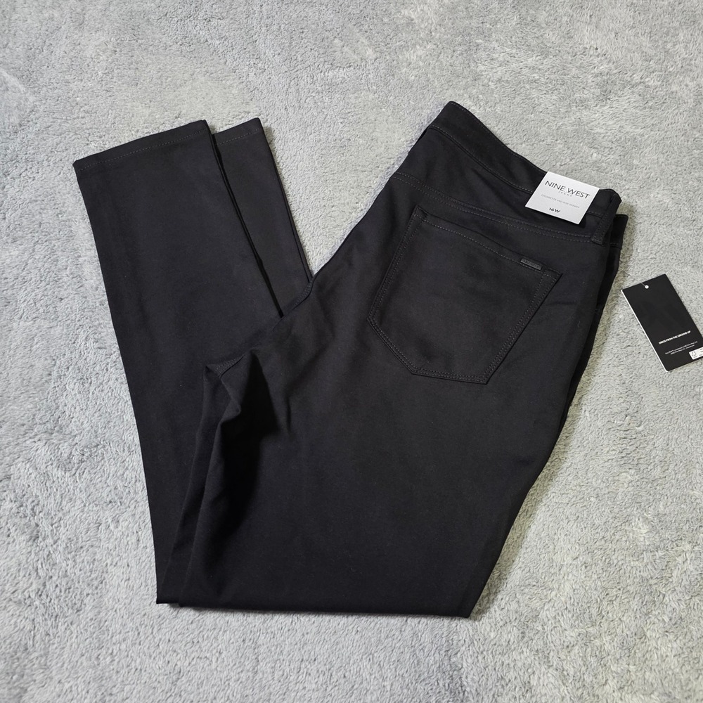 Nine West Womens 16W Cigarette Mid Rise Skinny Jeans Black Stretch Pants